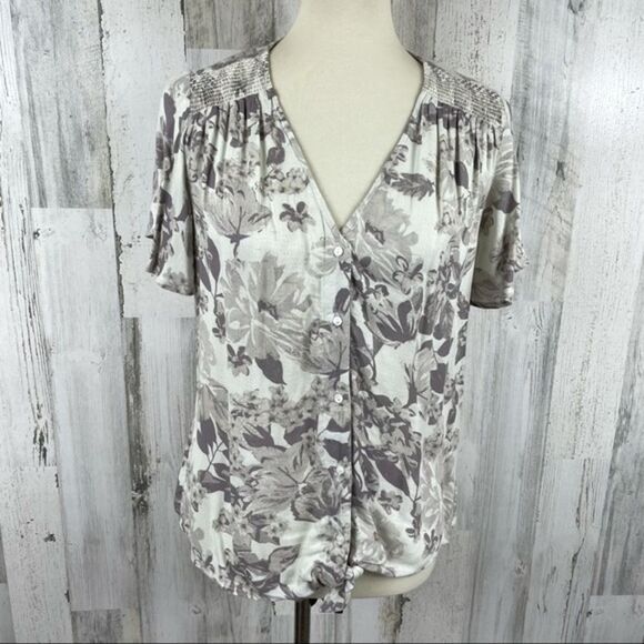Lucky‎ Brand Women's Taupe Floral Boho Button Down - Picture 1 of 9
